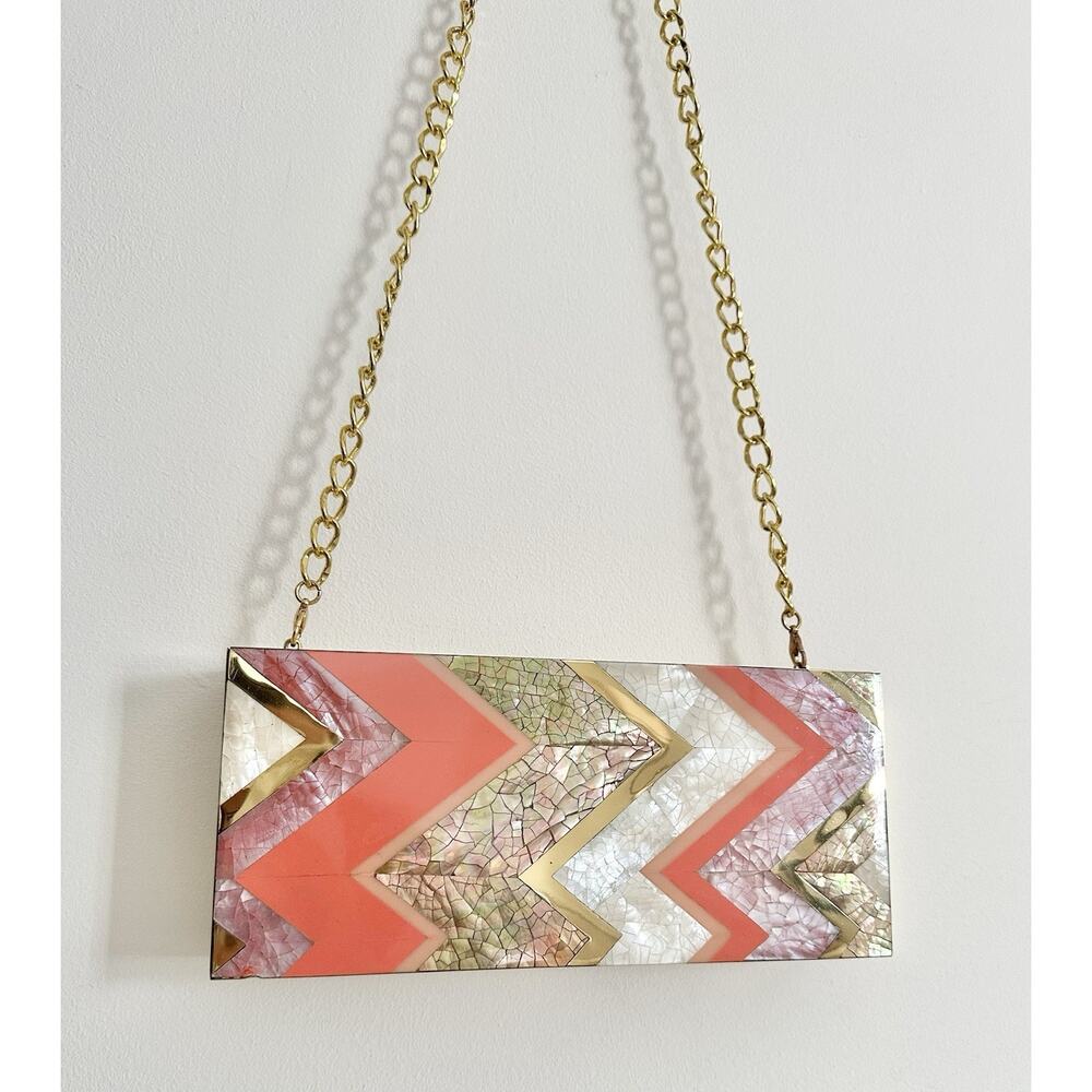 Rafe Acrylic Gold Pearl Pink Chevron Crossbody Purse